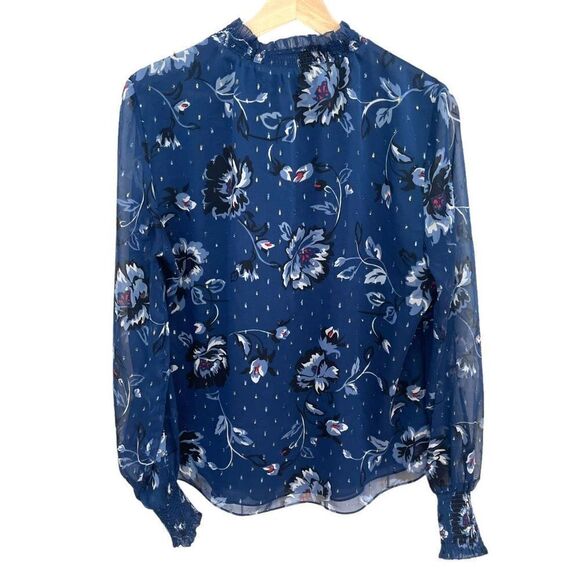 White House Black Market Donatella & Ecru Floral Chiffon Ruffled Top - Picture 5 of 7